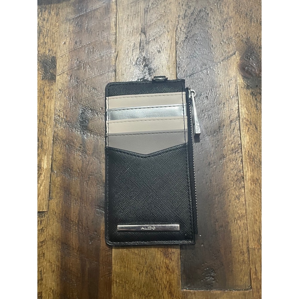 Aldo Slim Card Holder Wallet Black Grey Silver Colorblock Zip Coin Pouch Unisex